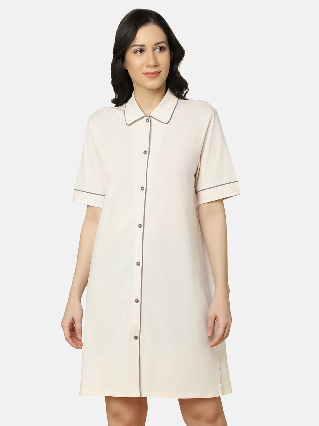 

Triumph Shirt Collar Organic Cotton Nightdress, Beige