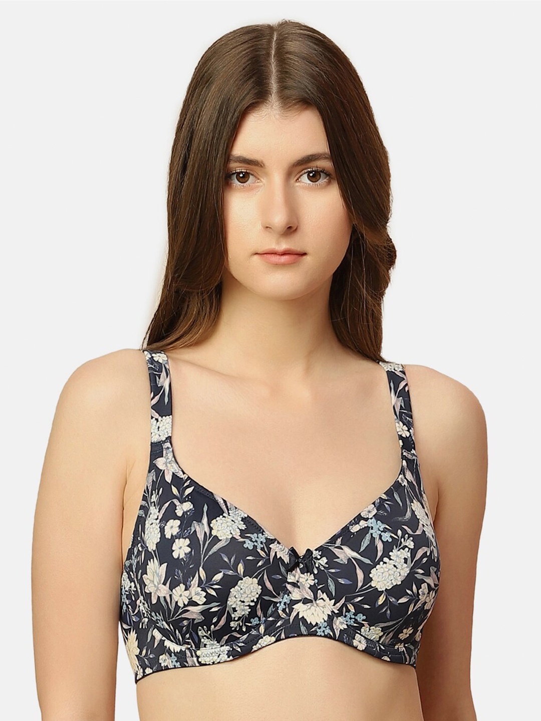 

Triumph Floral Printed Non Padded Underwired All Day Comfort Minimizer Bra, Navy blue