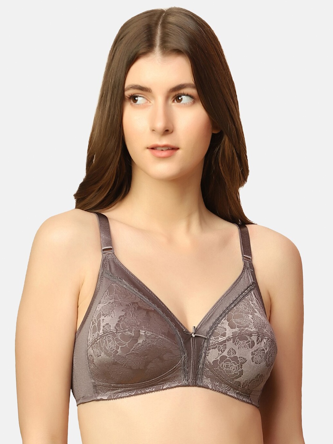 

Triumph Jollyfit Deluxe Floral Lace Non-Padded Non-Wired Full Coverage Everyday Bra, Grey