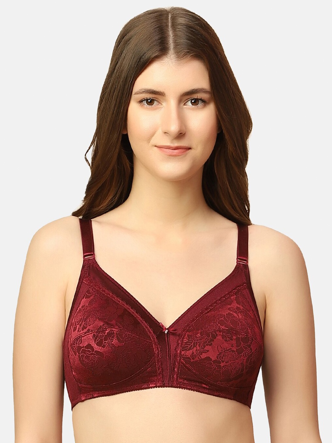 

Triumph Jollyfit Deluxe Floral Lace Non-Padded Non-Wired Full Coverage Everyday Bra, Maroon