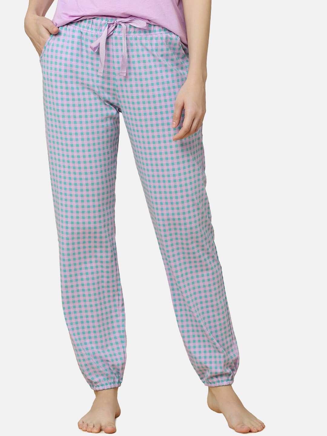 

Triumph Women Checked Pure Organic Cotton Jogger Lounge Pants, Green