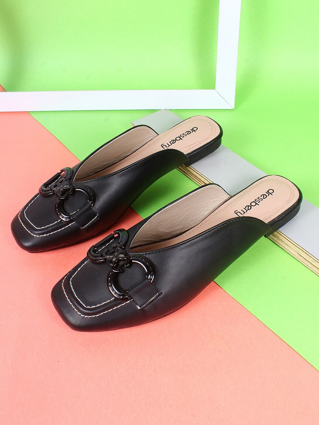 

DressBerry Women Mules Flats With Buckles, Black