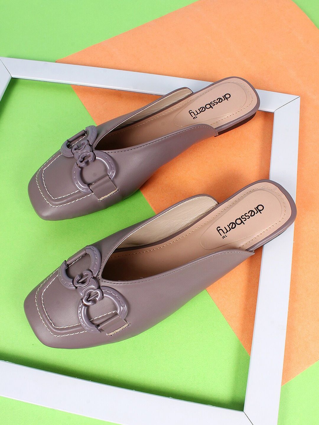 

DressBerry Women Mules Flats With Buckles, Mauve