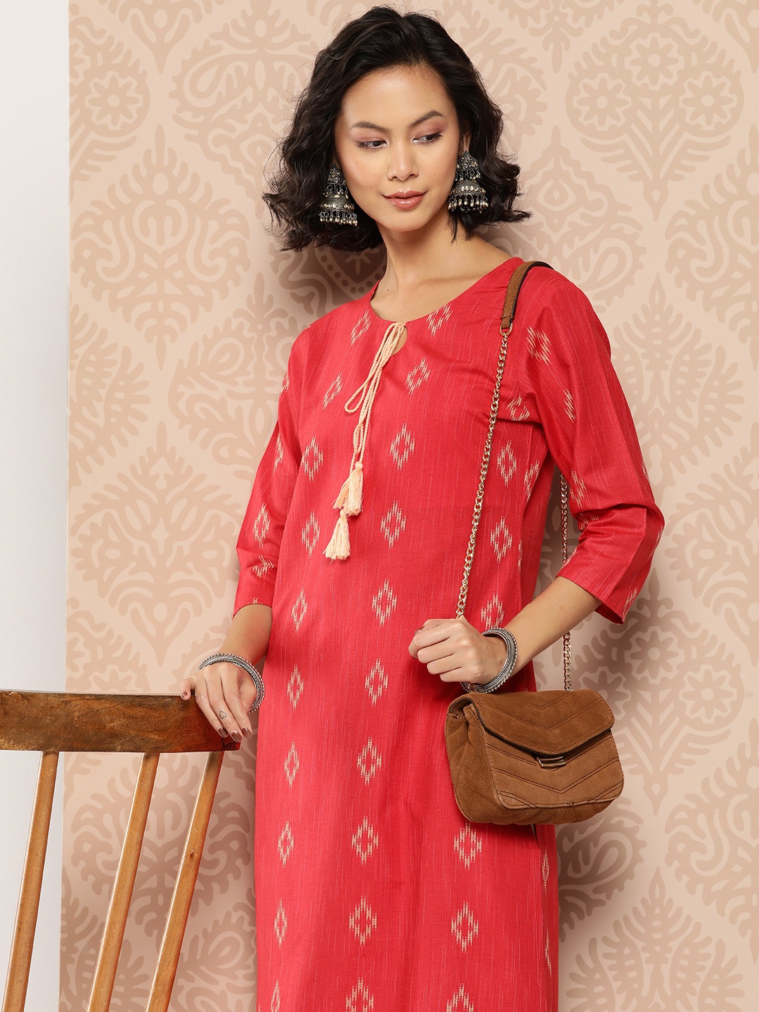 

Yufta Ethnic Motifs Printed Cotton Kurta, Red