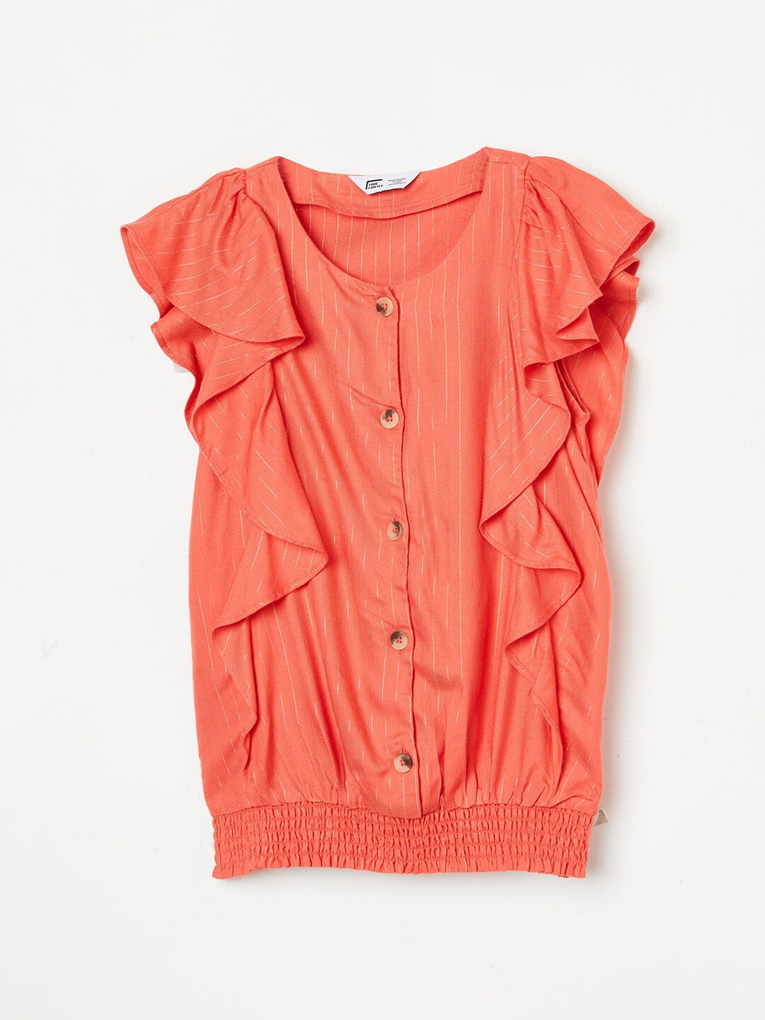 

Fame Forever by Lifestyle Girls Striped Ruffles Cotton Blouson Top, Coral