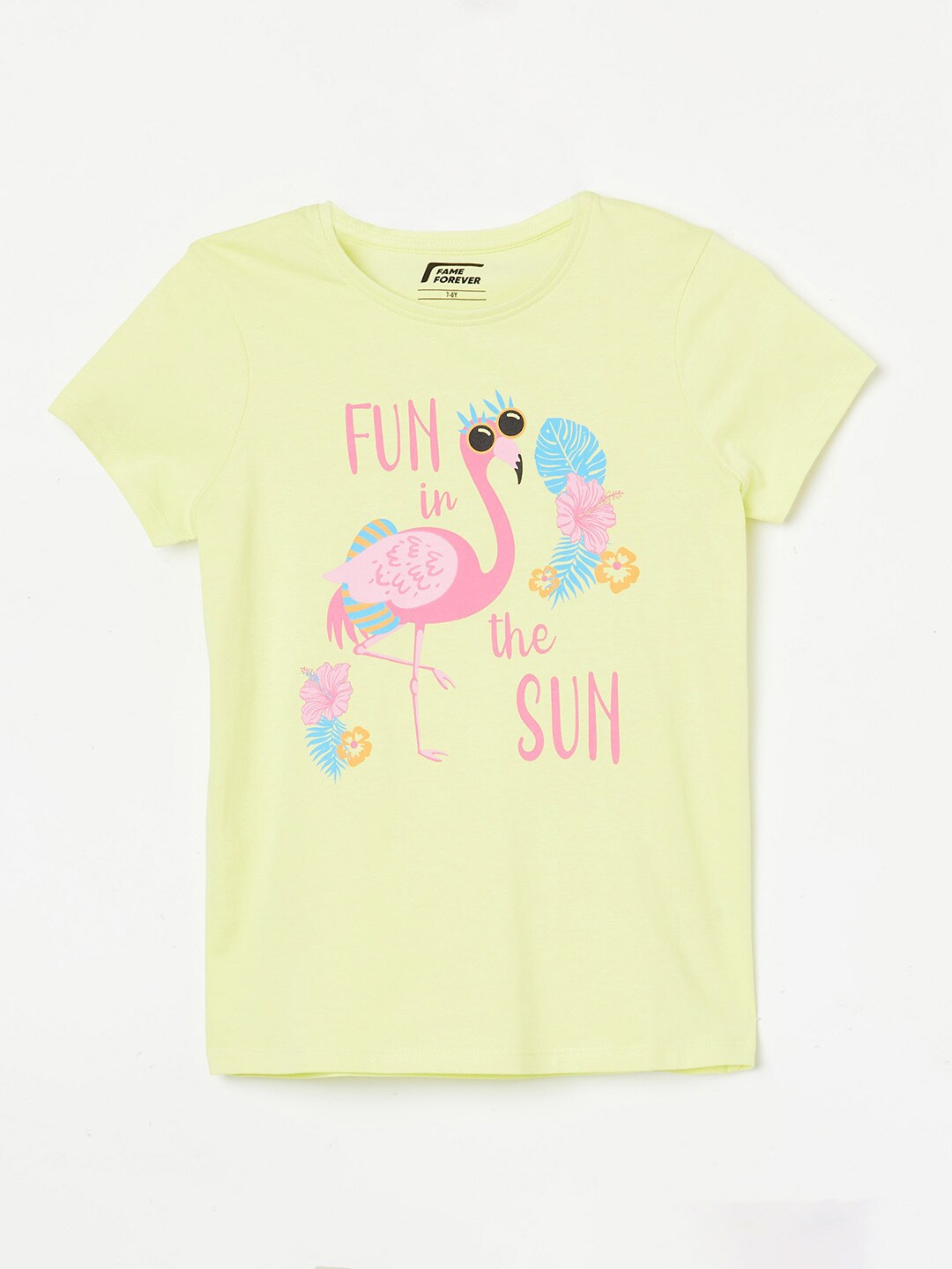 

Fame Forever by Lifestyle Girls Graphic Printed Round Neck Pure Cotton T-shirt, Yellow