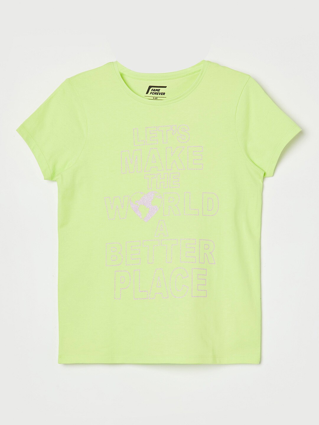 

Fame Forever by Lifestyle Girls Typography Printed Pure Cotton T-shirt, Lime green
