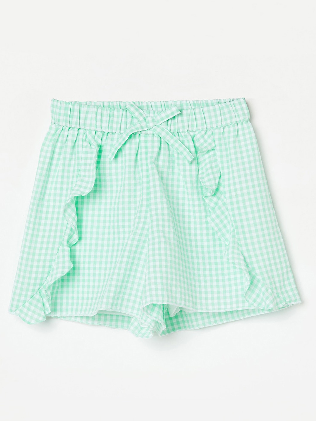 

Fame Forever by Lifestyle Girls Checked Ruffle Detail Regular Fit Cotton Shorts, Green