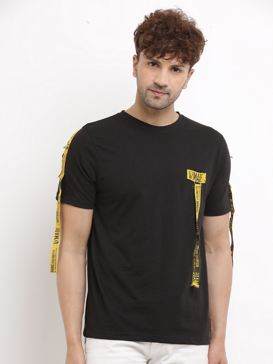 

Try This Typography Printed Round Neck Short Sleeves Cotton T-shirt, Black