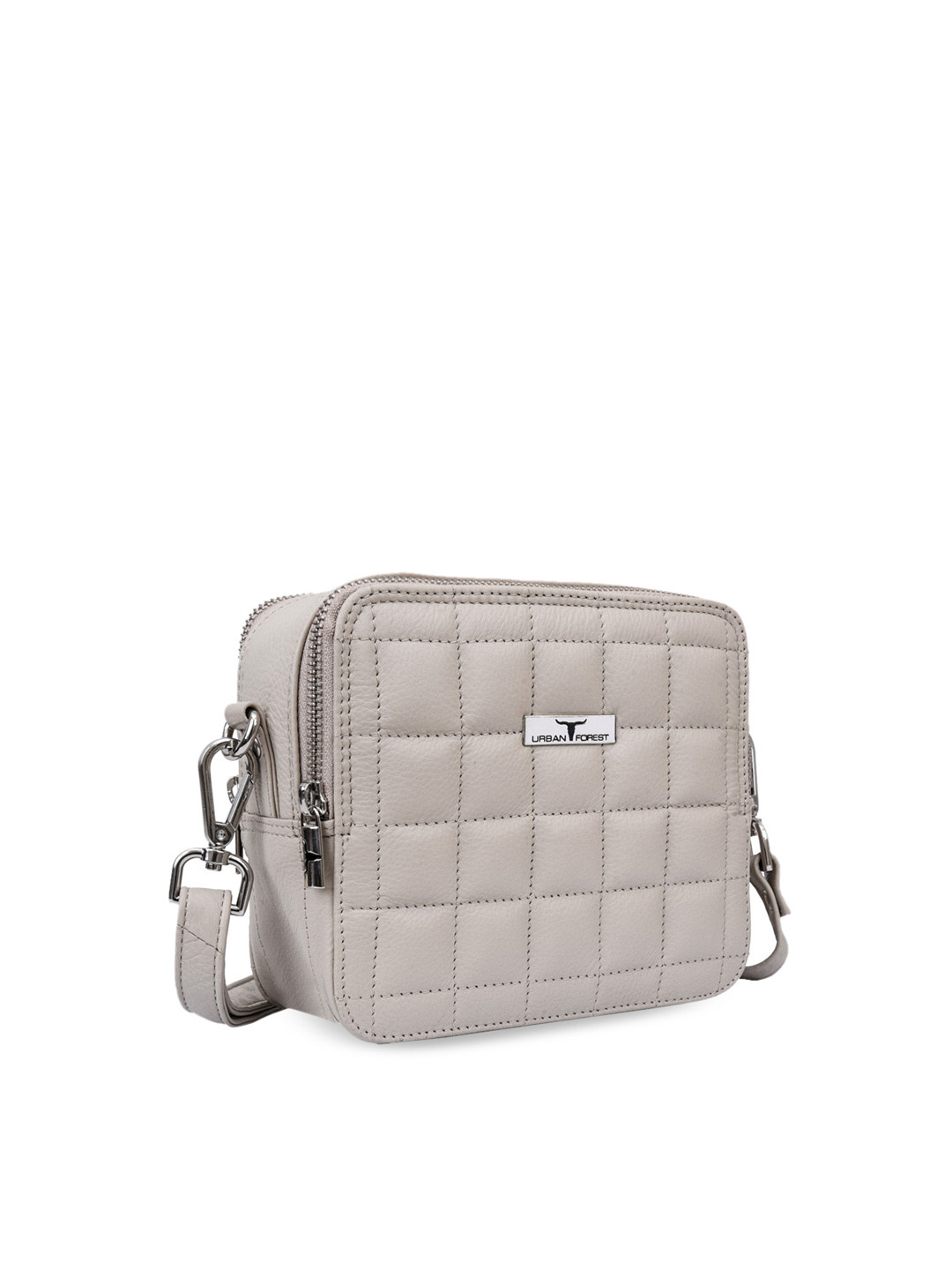 

URBAN FOREST Textured Leather Structured Sling Bag with Quilted, Off white