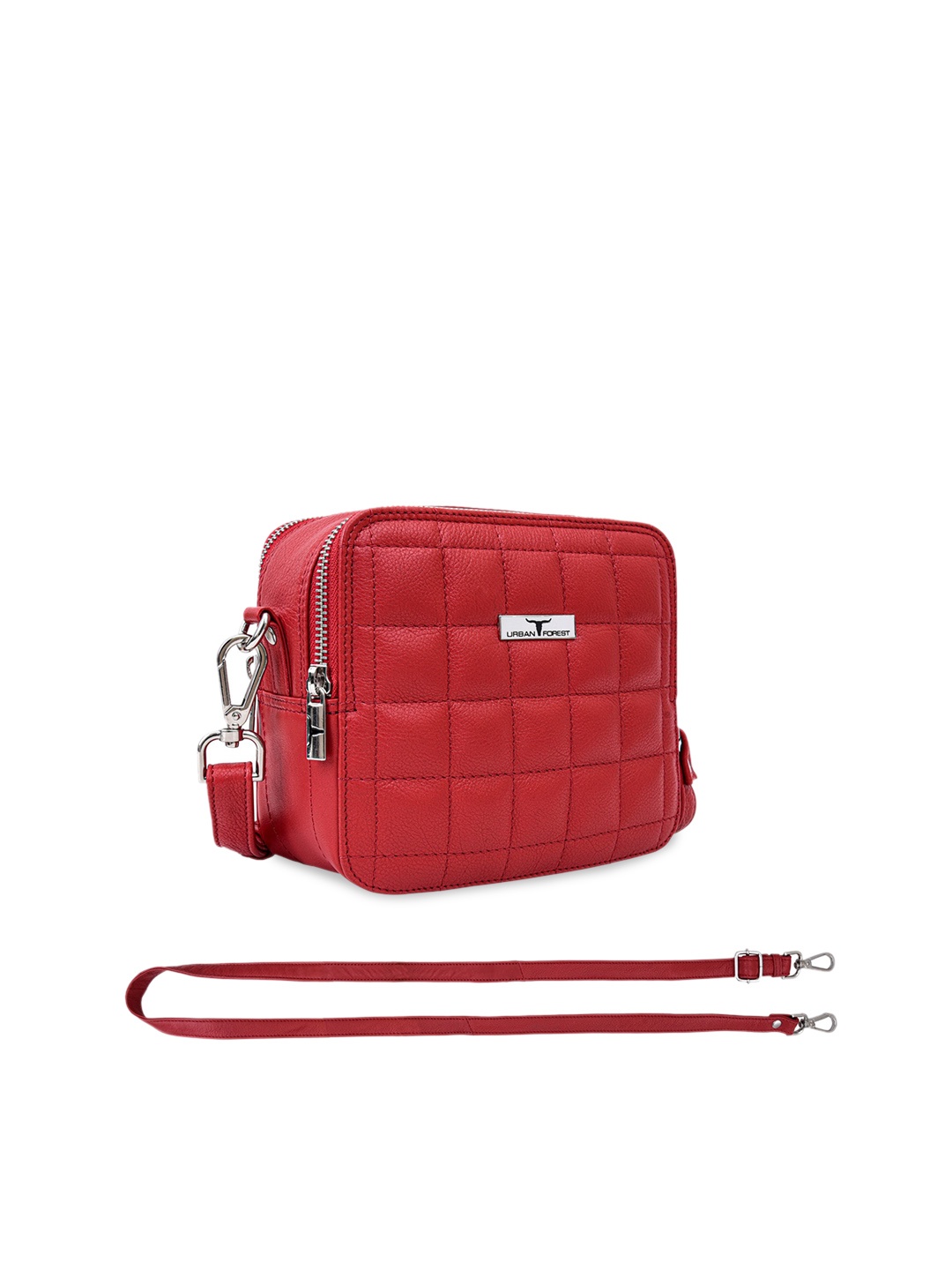 

URBAN FOREST Textured Leather Structured Sling Bag With Quilted, Red