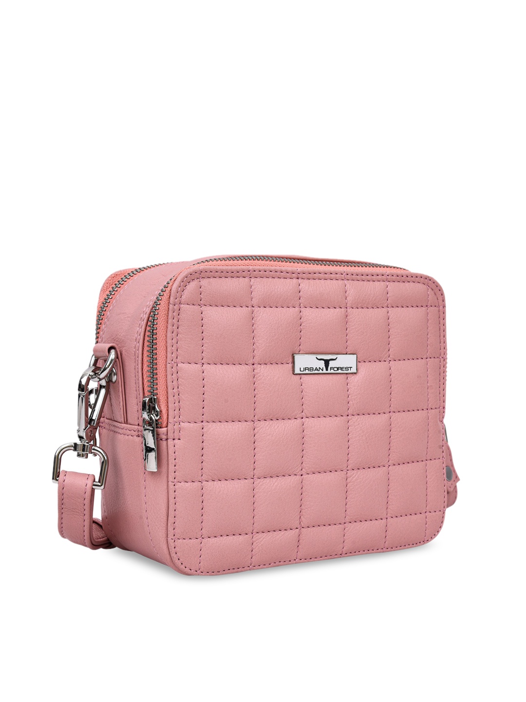 

URBAN FOREST Textured Leather Structured Sling Bag With Quilted, Pink