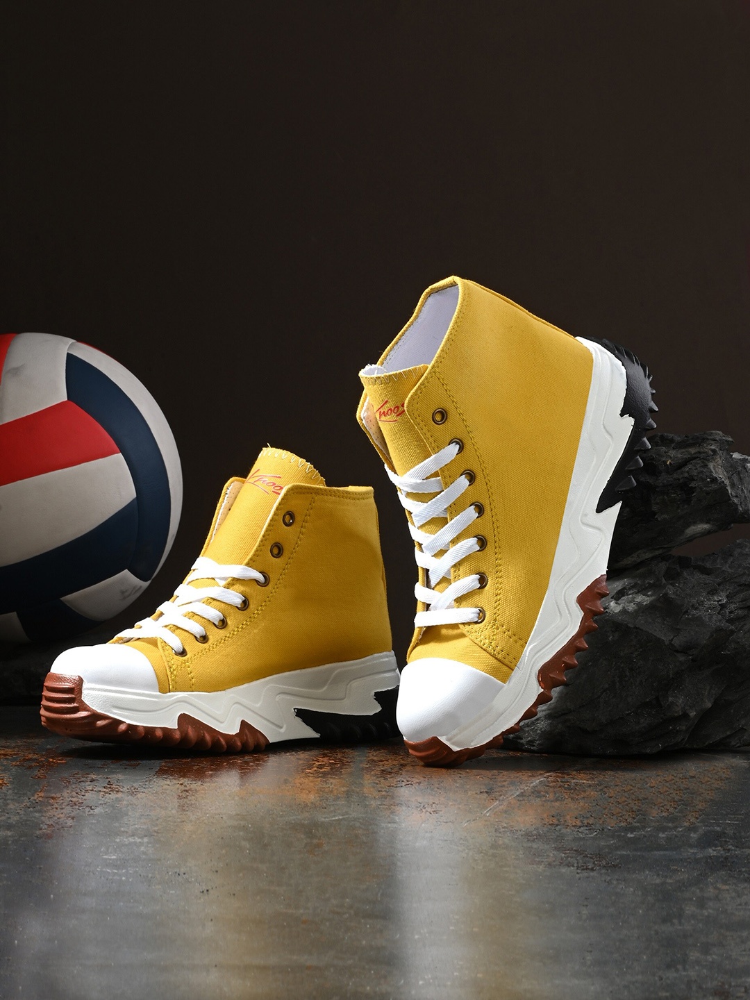 

knoos Women Canvas High-Top Sneakers, Yellow