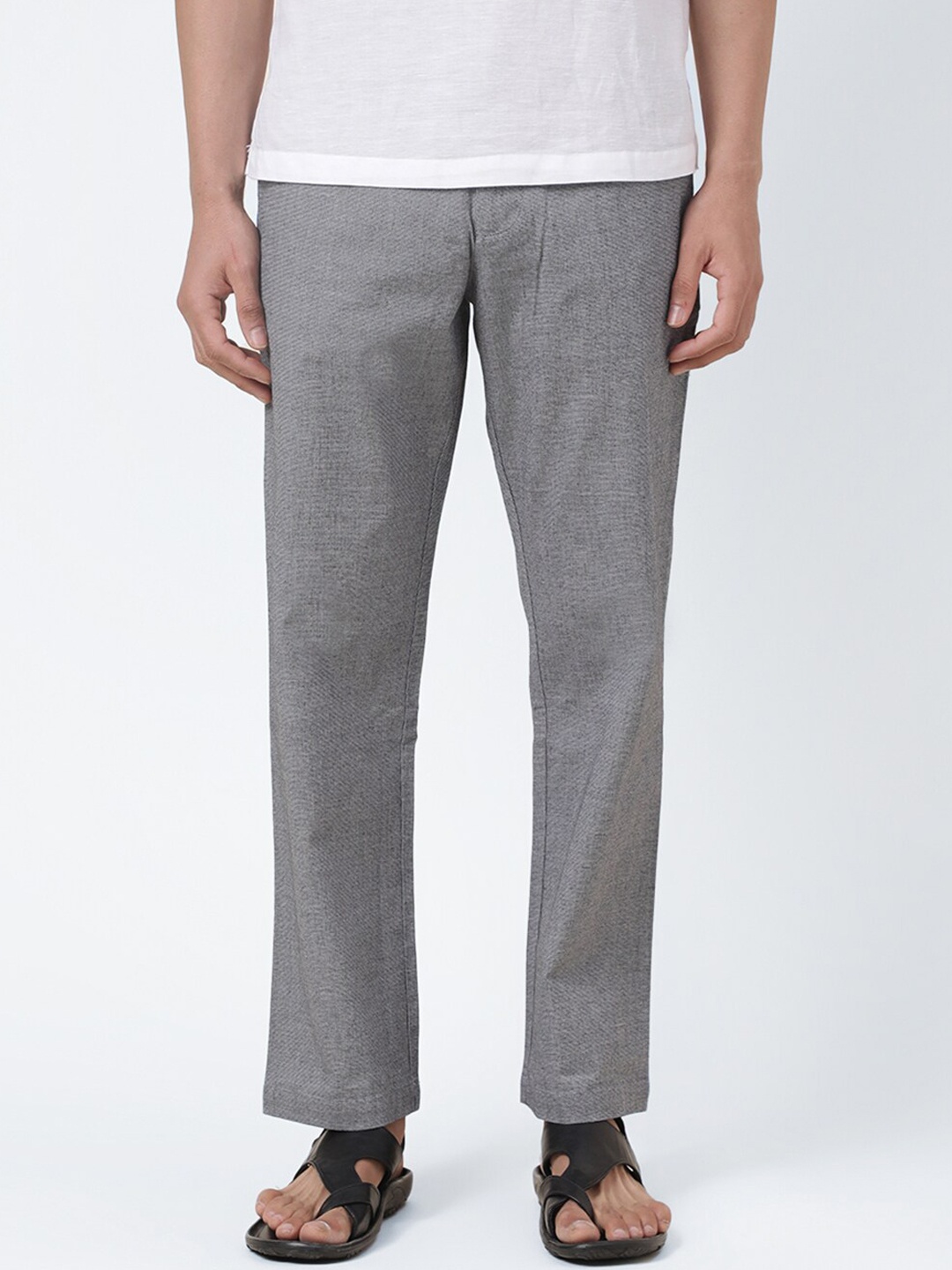 

Fabindia Men Straight Fit Mid-Rise Cotton Trousers, Grey