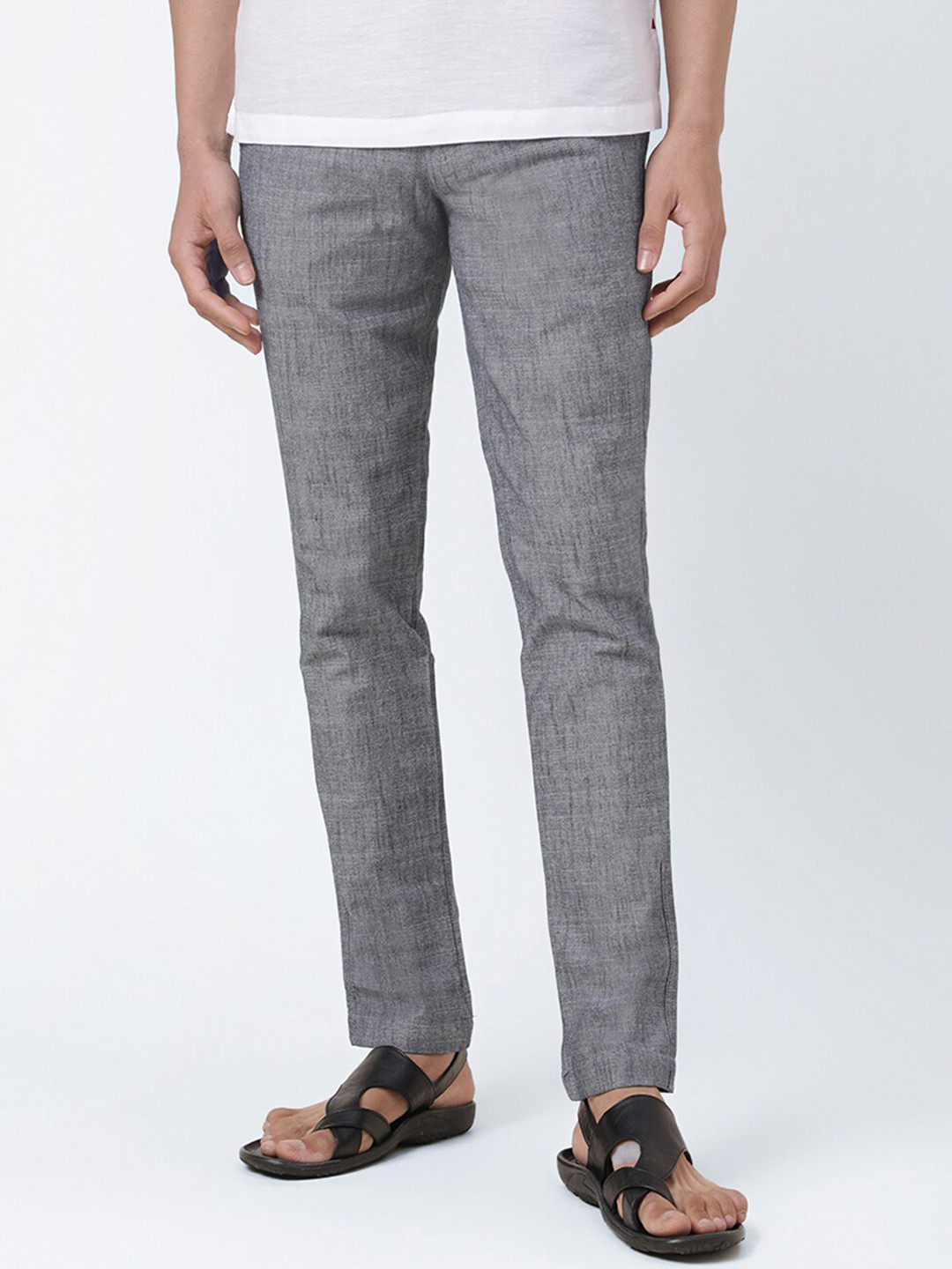 

Fabindia Men Slim Fit Mid-Rise Cotton Trousers, Grey