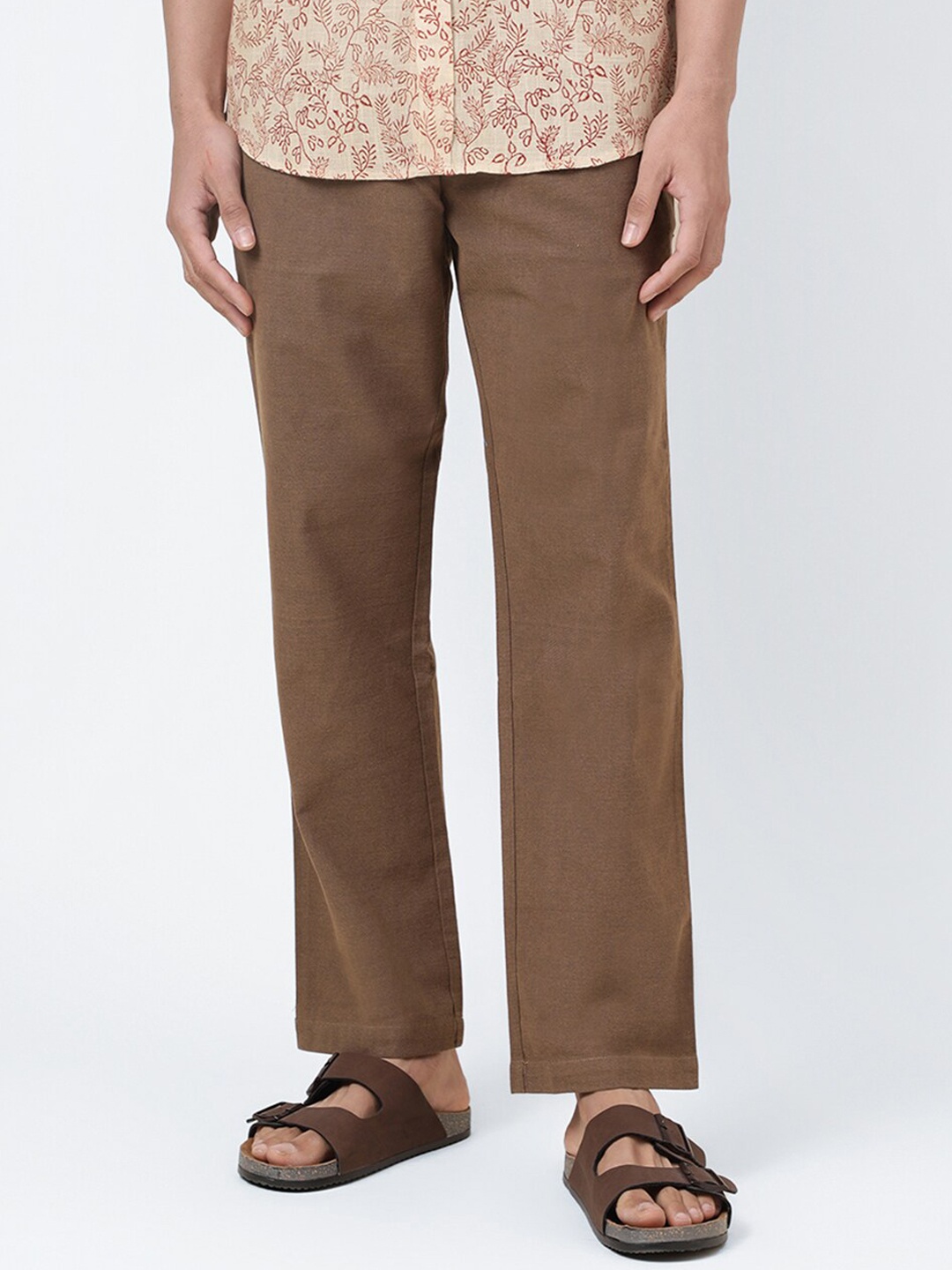 

Fabindia Men Straight Fit Cotton Trousers, Brown