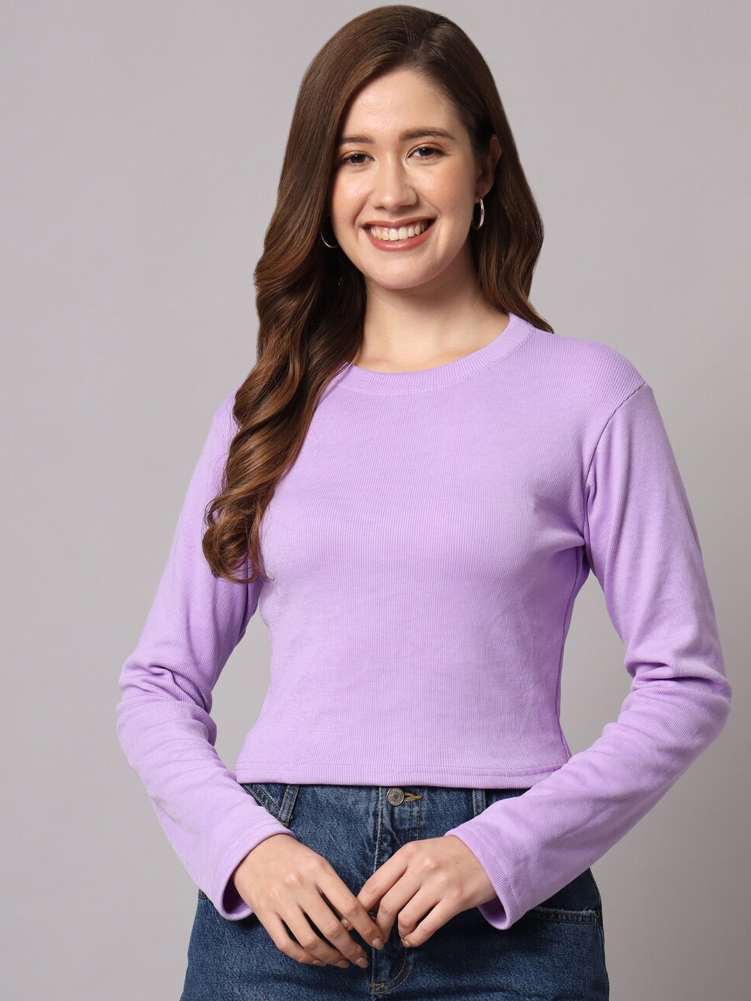 

Funday Fashion Round Neck Long Sleeves Top, Purple