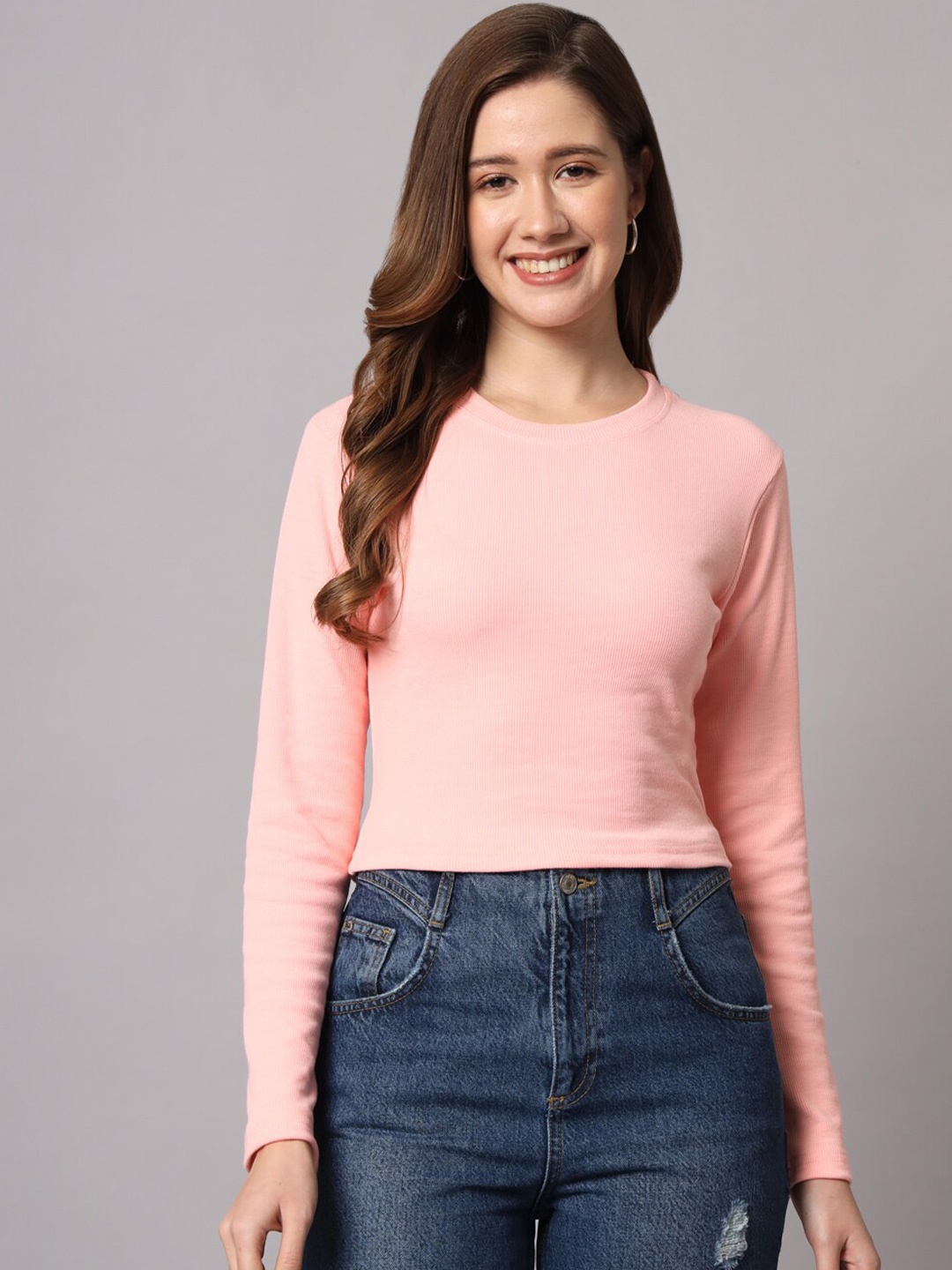 

Funday Fashion Round Neck Long Sleeves Top, Peach