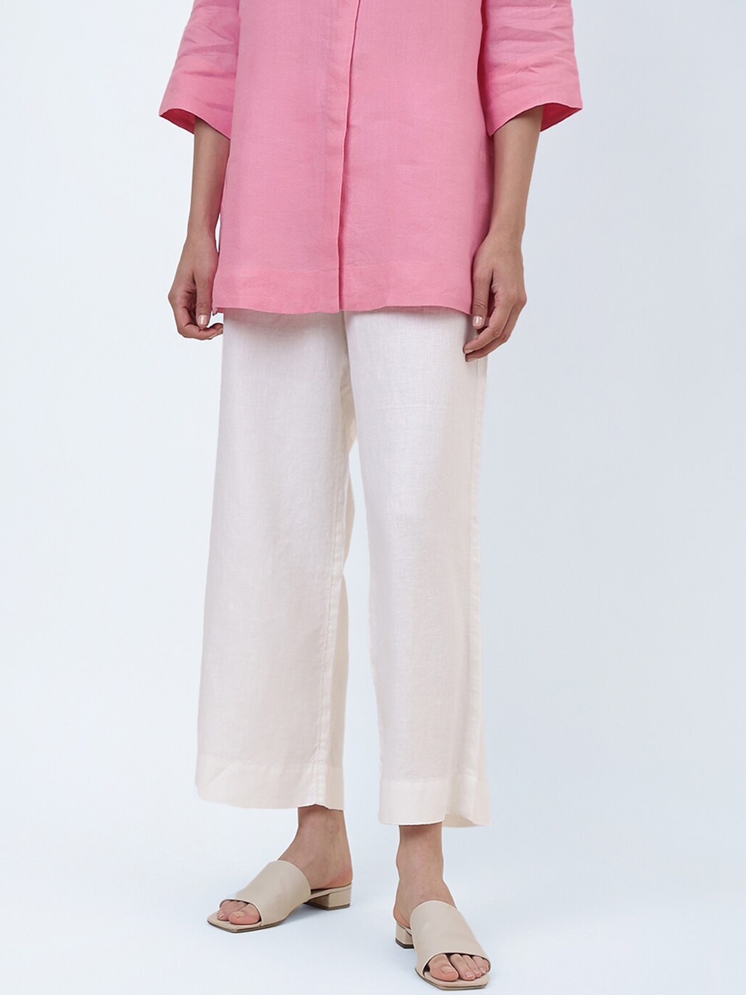 

Fabindia Women Comfort Parallel Mid-Rise Linen Trousers, White