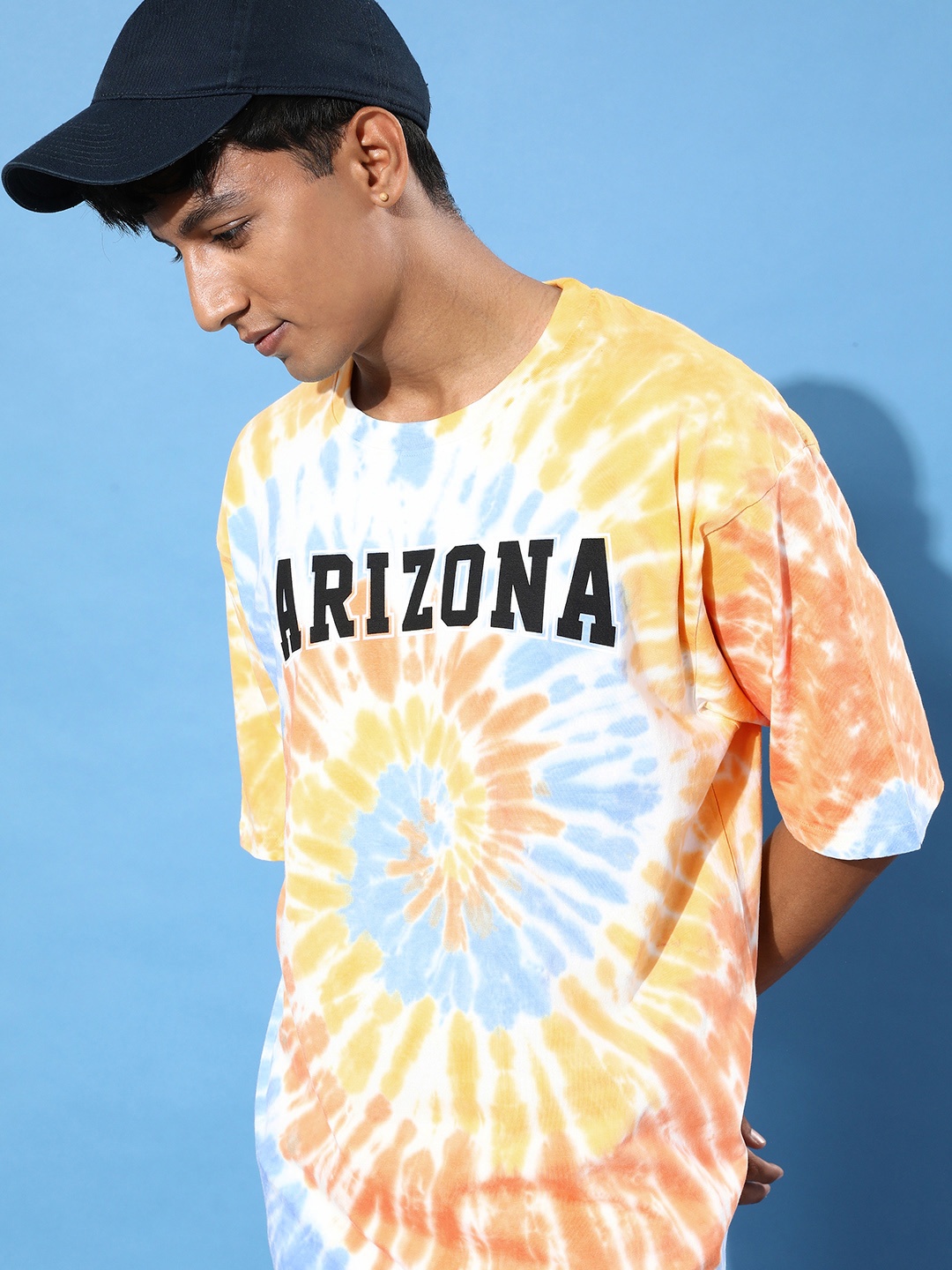 

DILLINGER Men Yellow Tie & Dye Oversized Pure Cotton Longline T-shirt