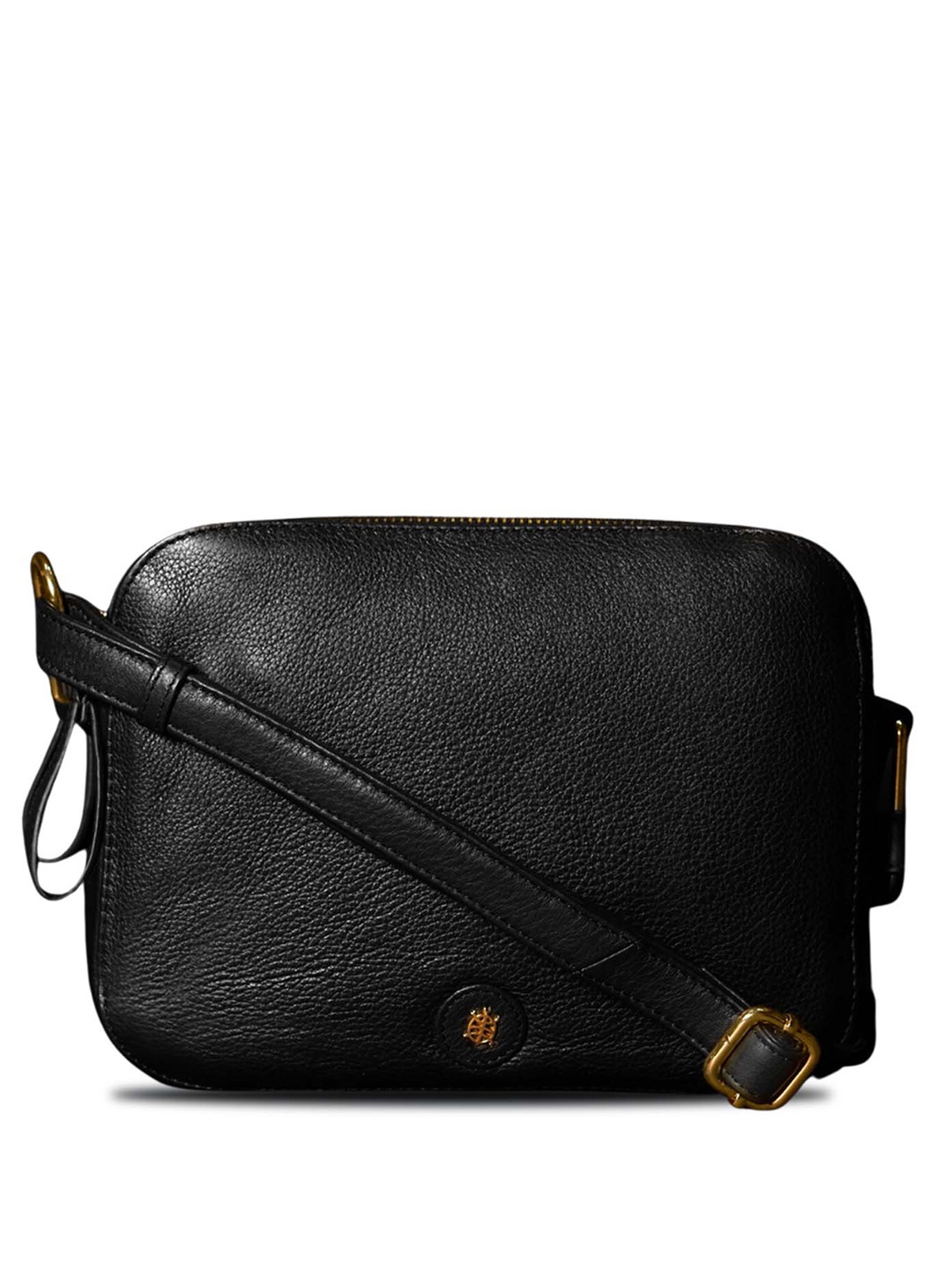 

Tortoise Textured Leather Sling Bag, Black