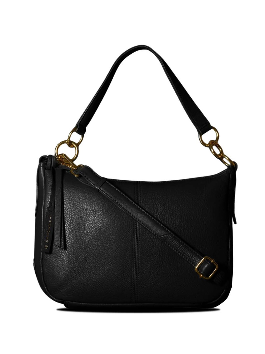 

Tortoise Textured Leather Handheld Bag, Black