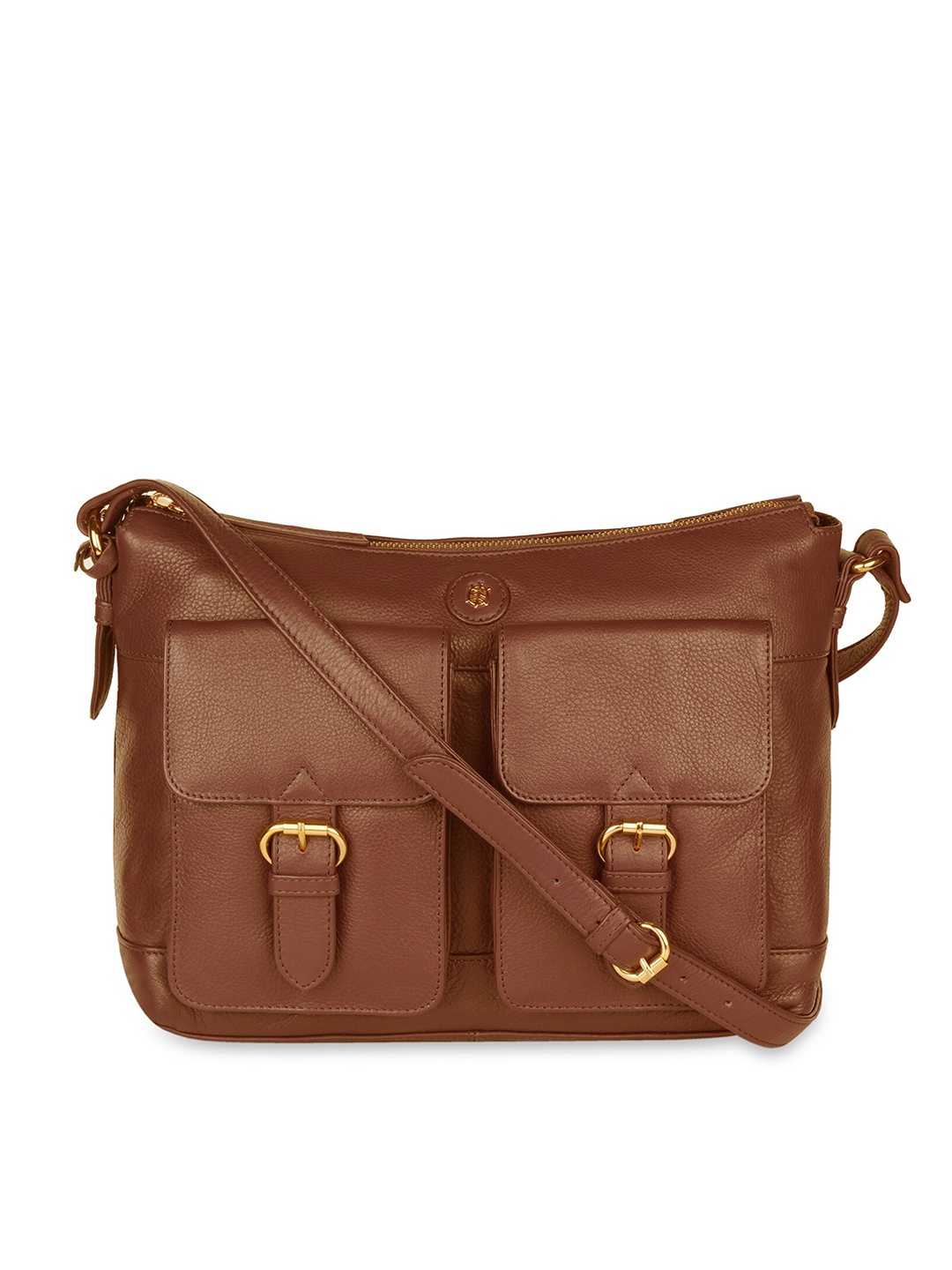 

Tortoise Leather Structured Sling Bag, Tan