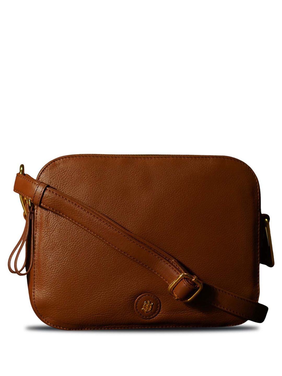 

Tortoise Textured Leather Sling Bag, Tan