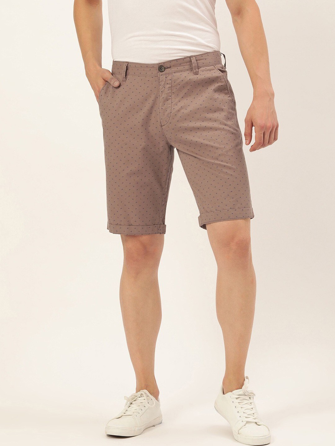 

IVOC Conversational Printed Cotton Slim Fit Regular Shorts, Brown