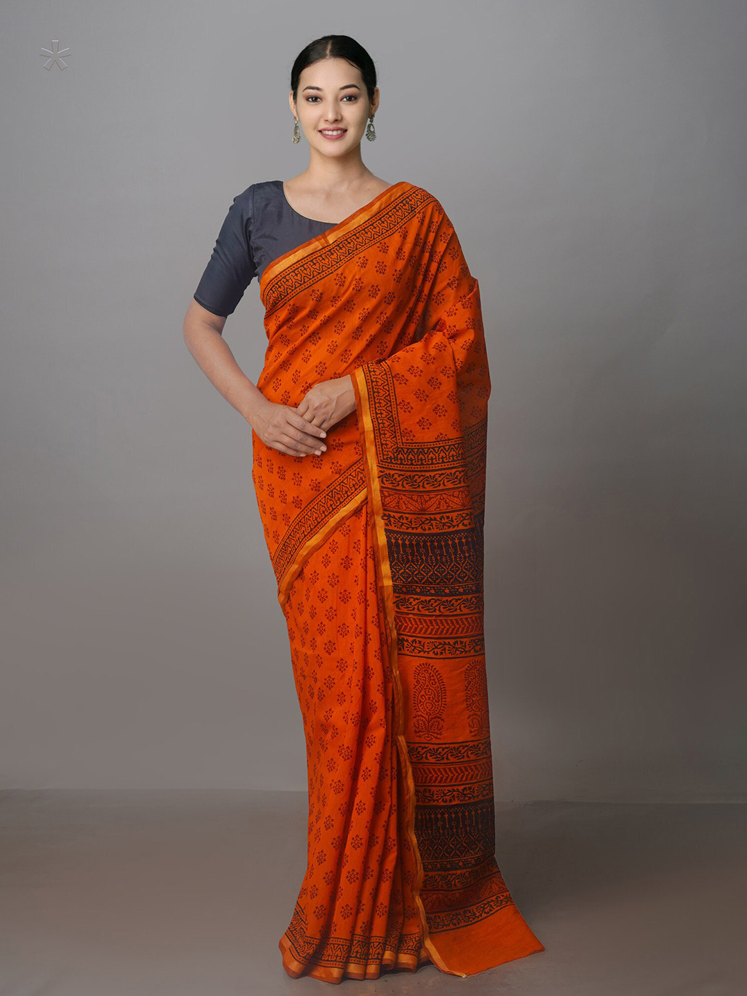 

Unnati Silks Bagh Printed Zari Chanderi Saree, Orange