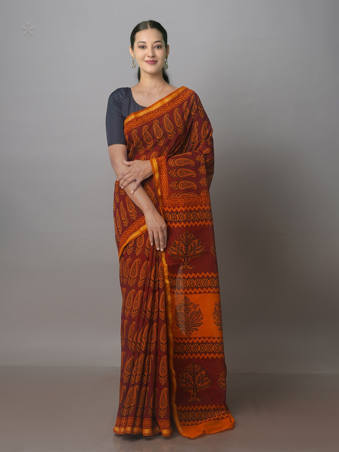 

Unnati Silks Paisley Printed Chanderi Zari Saree, Maroon
