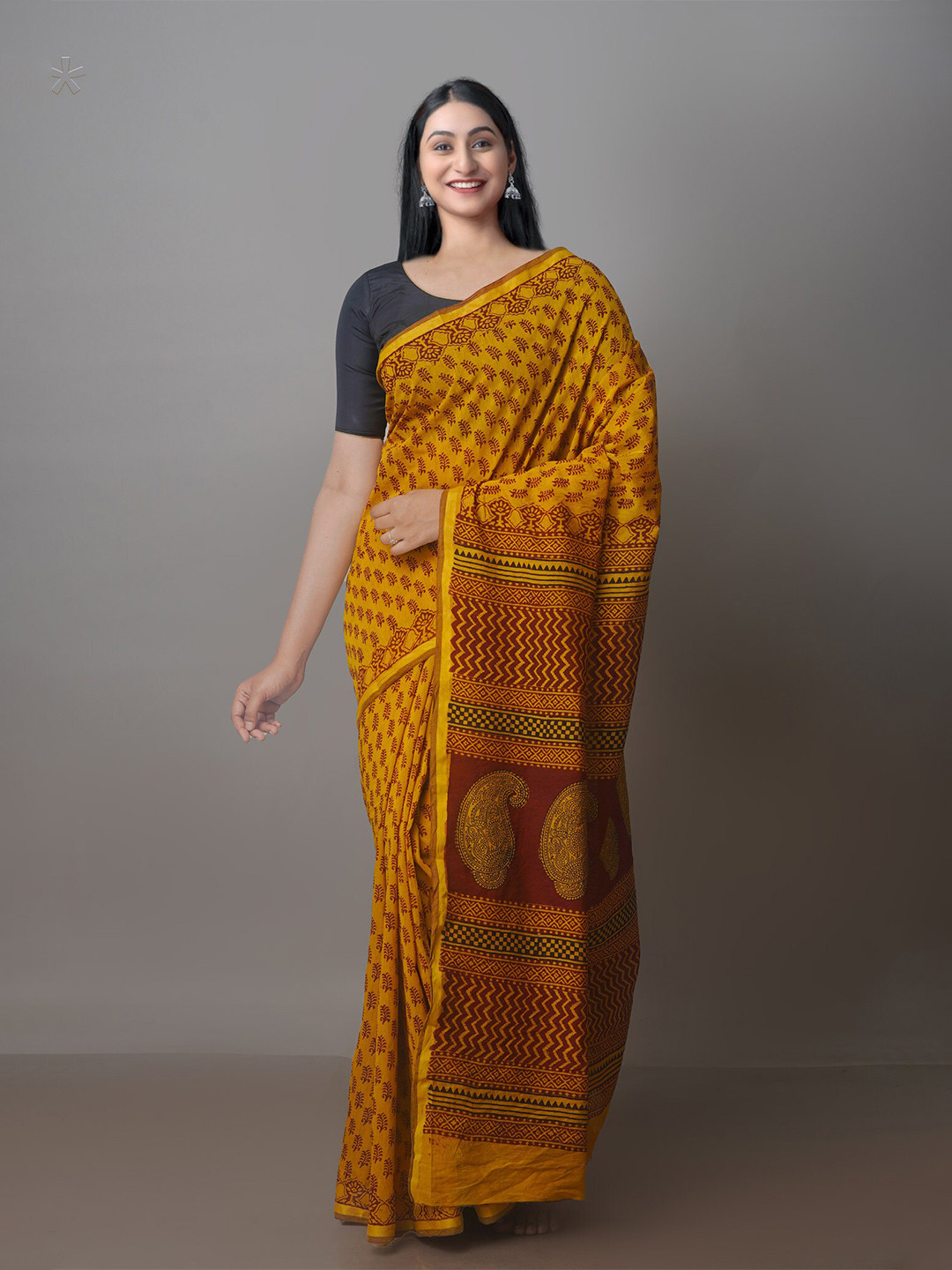 

Unnati Silks Bagh Printed Zari Chanderi Saree, Yellow