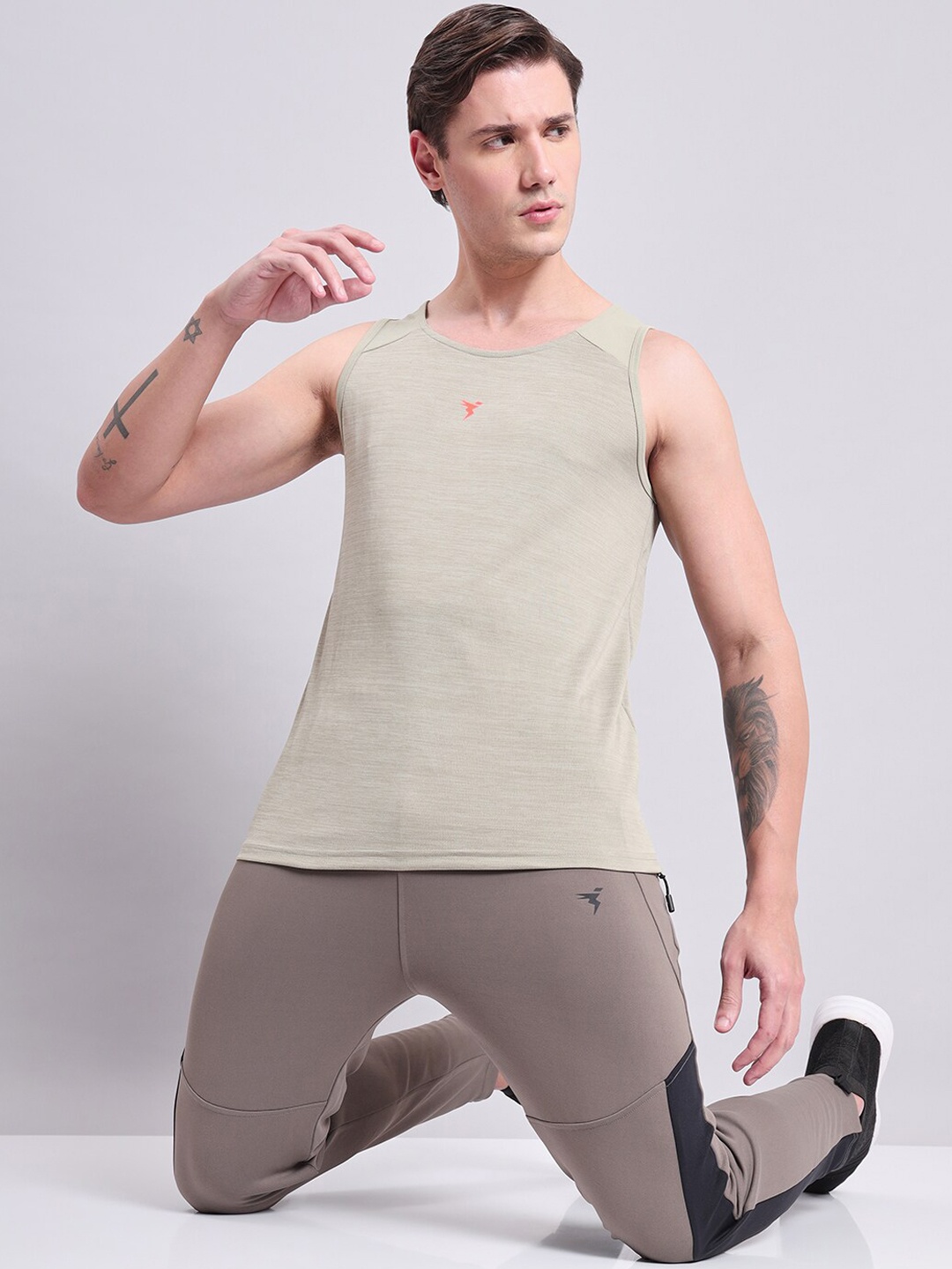 

Technosport Round Neck Antimicrobial Gym Innerwear Vests, Beige