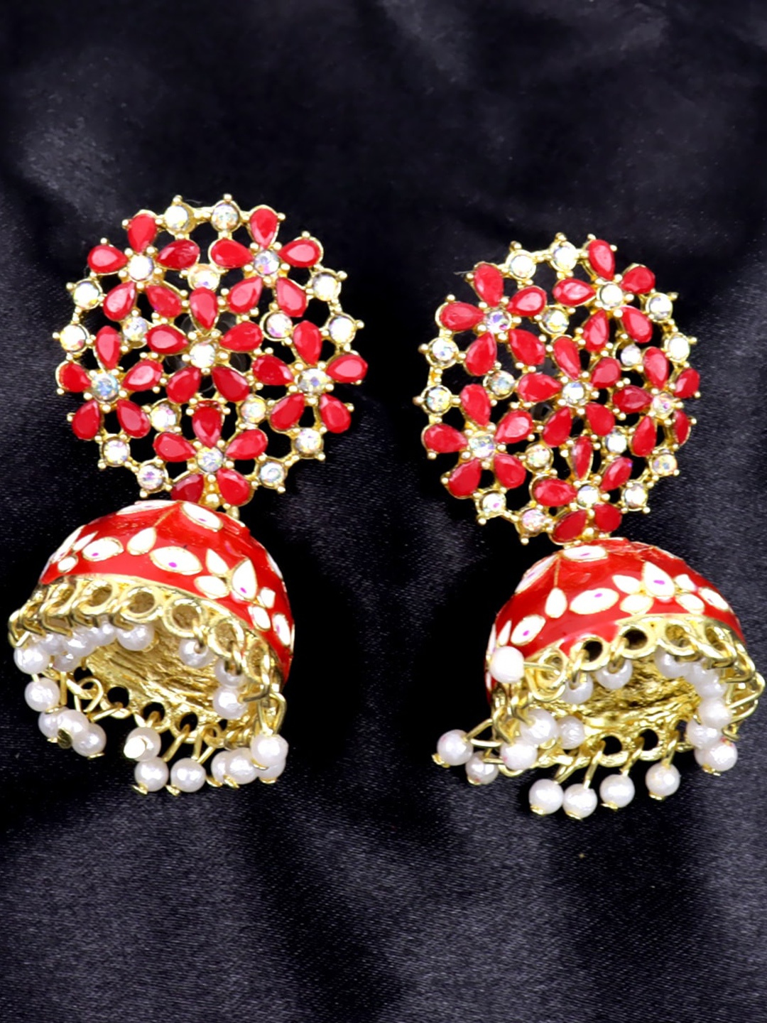 

Krelin Gold Plated Stone Studded Meenakari Jhumka Earrings
