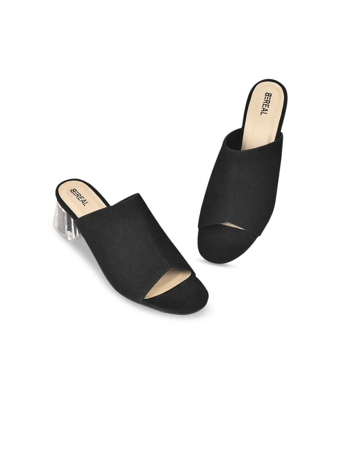 

BEREAL Golden Hour Suede Block Heel Mules, Black