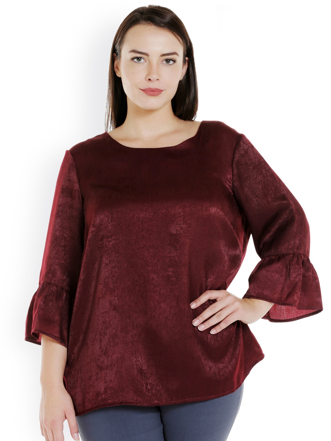 

JUNAROSE Plus Size Women Maroon Solid Top
