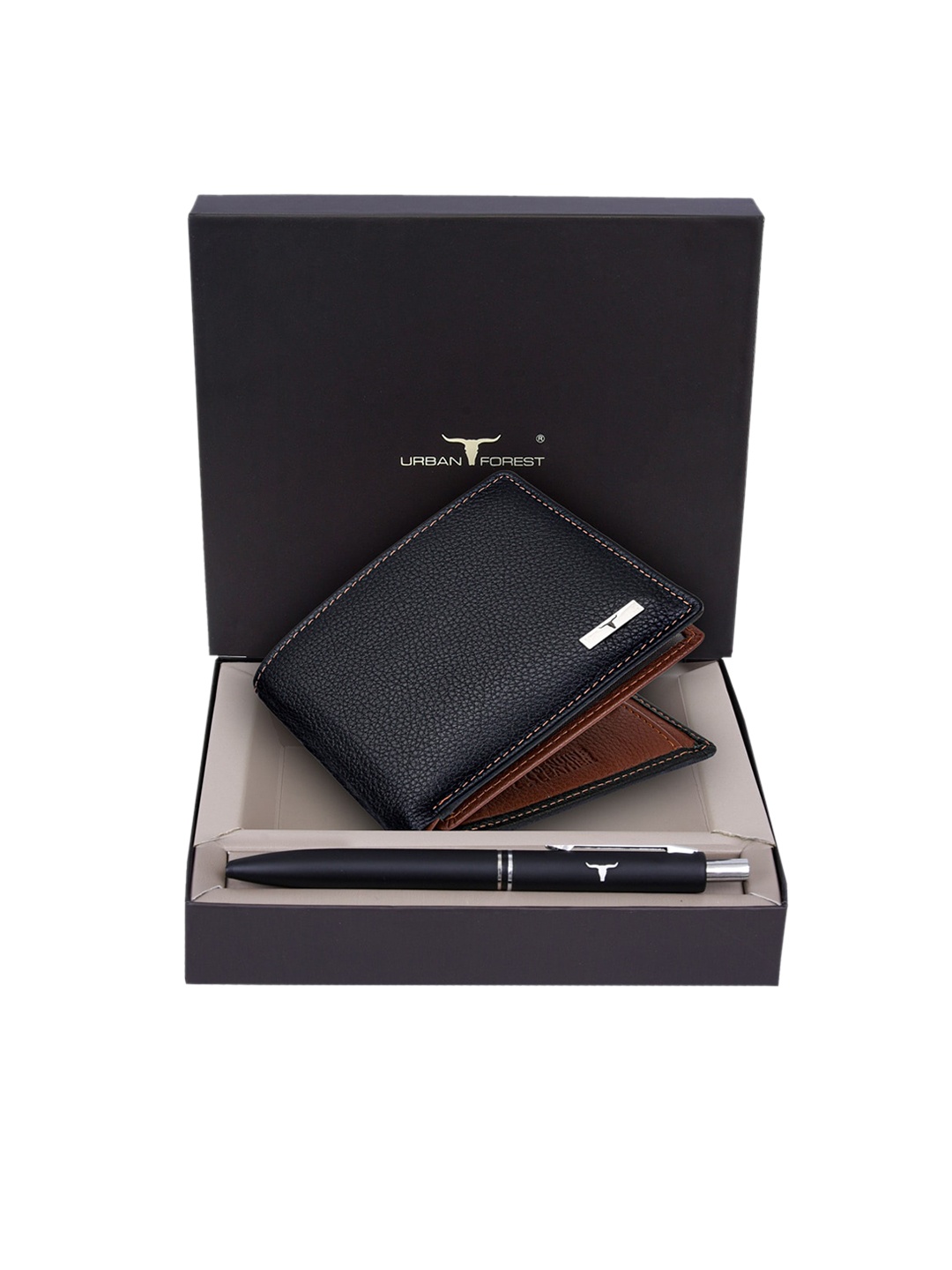 

URBAN FOREST Men Textured RFID Blocking Leather Wallet & Pen Accessory Gift Set, Black