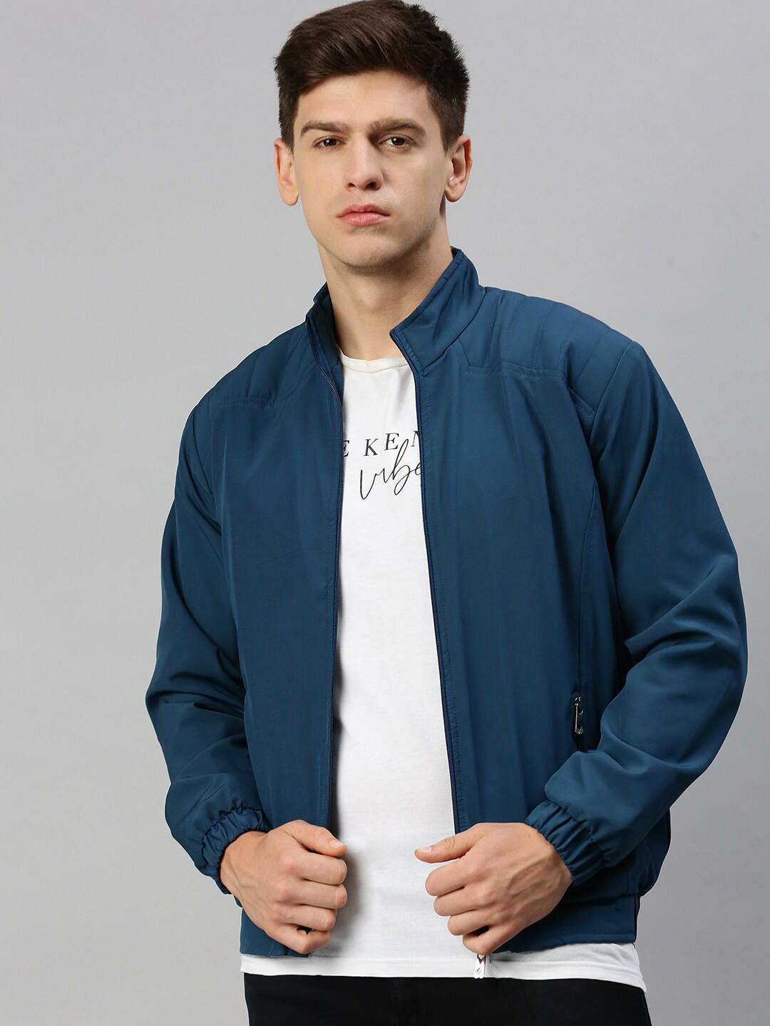 

VOXATI Stand Collar Bomber Jacket, Teal