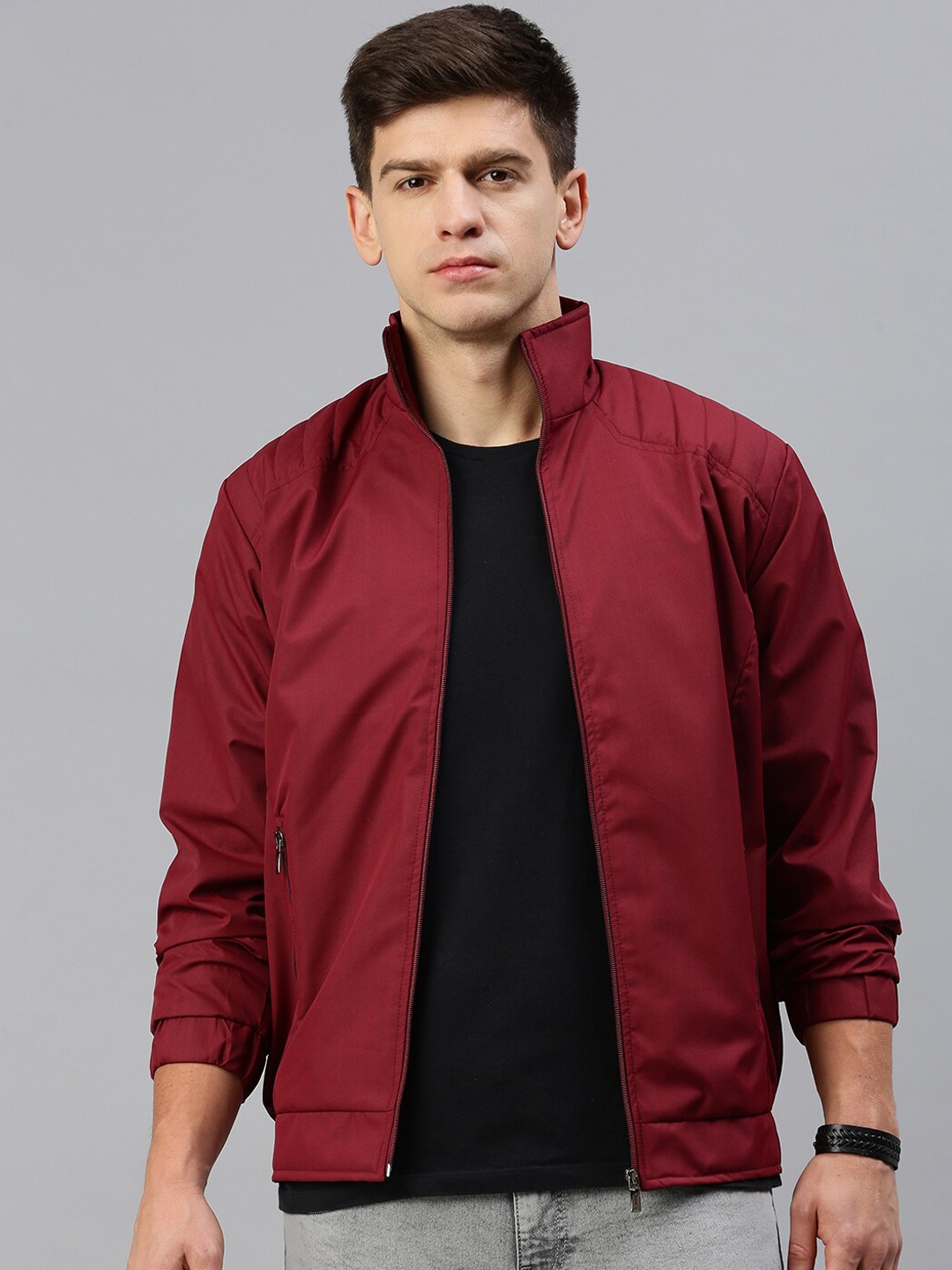 

VOXATI Stand Collar Bomber Jacket, Maroon