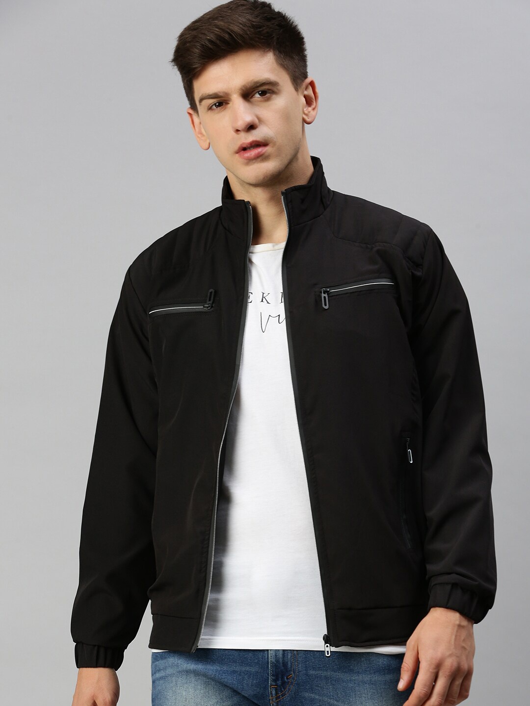 

VOXATI Stand Collar Bomber Jacket, Black