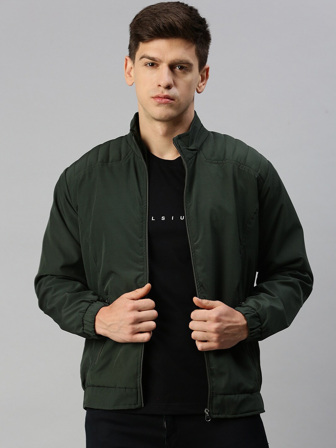

VOXATI Stand Collar Bomber Jacket, Green