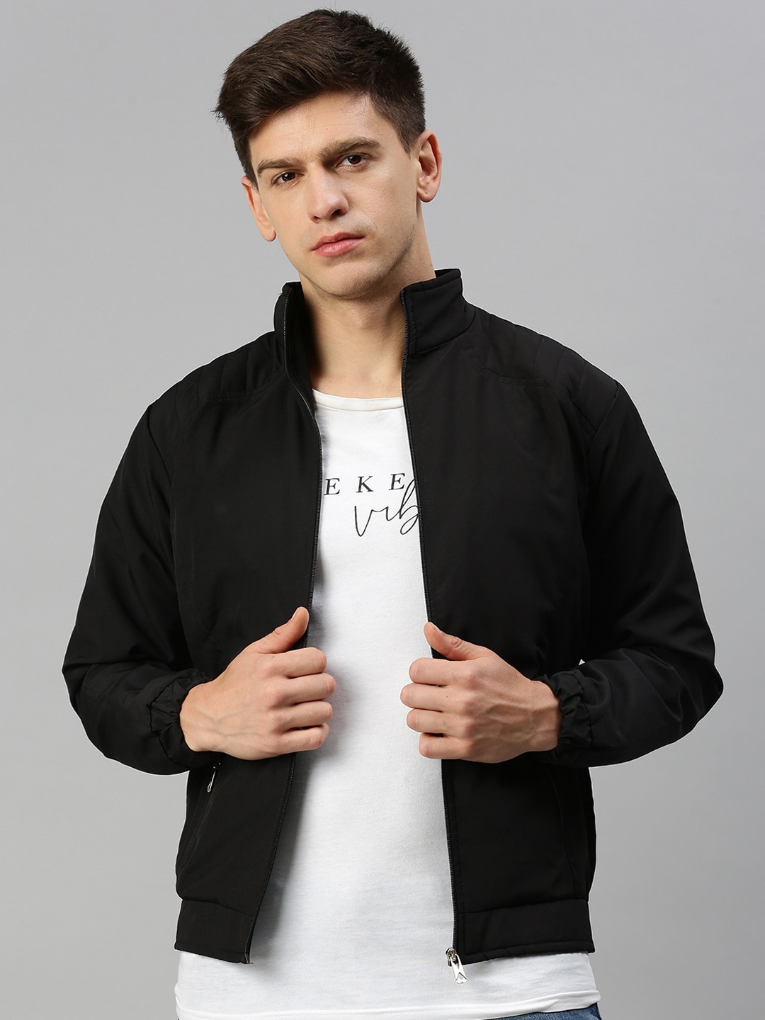 

VOXATI Stand Collar Bomber Jacket, Black