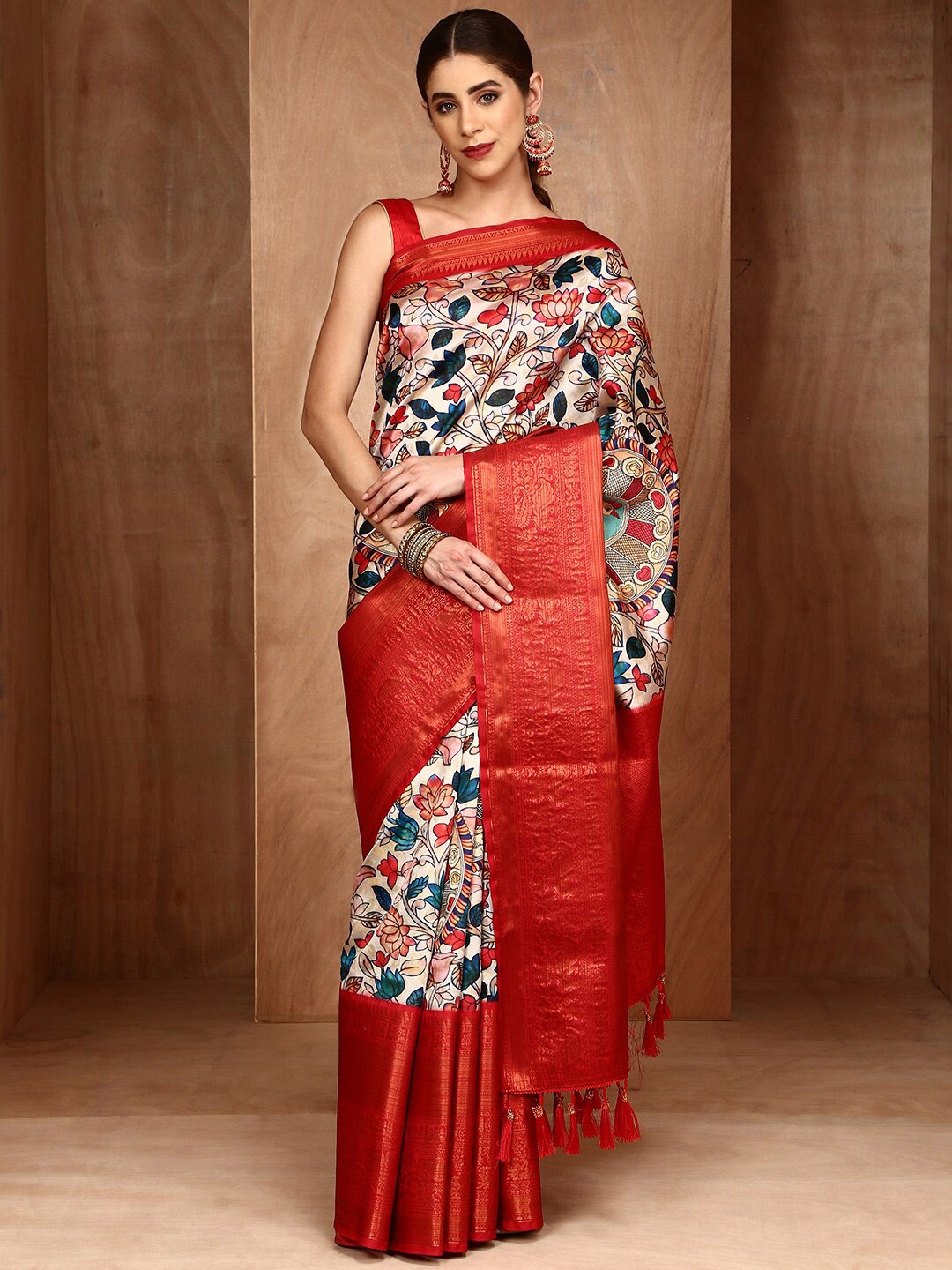 

Anouk Floral Printed Zari Patola Saree, Beige