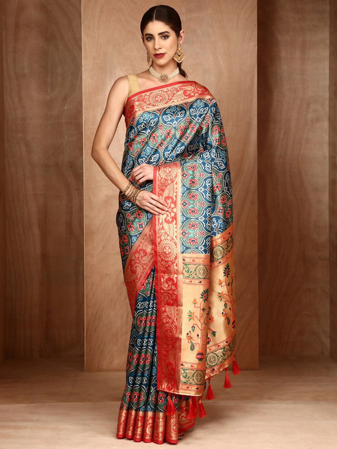 

Anouk Ethnic Motifs Woven Design Zari Patola Saree, Blue