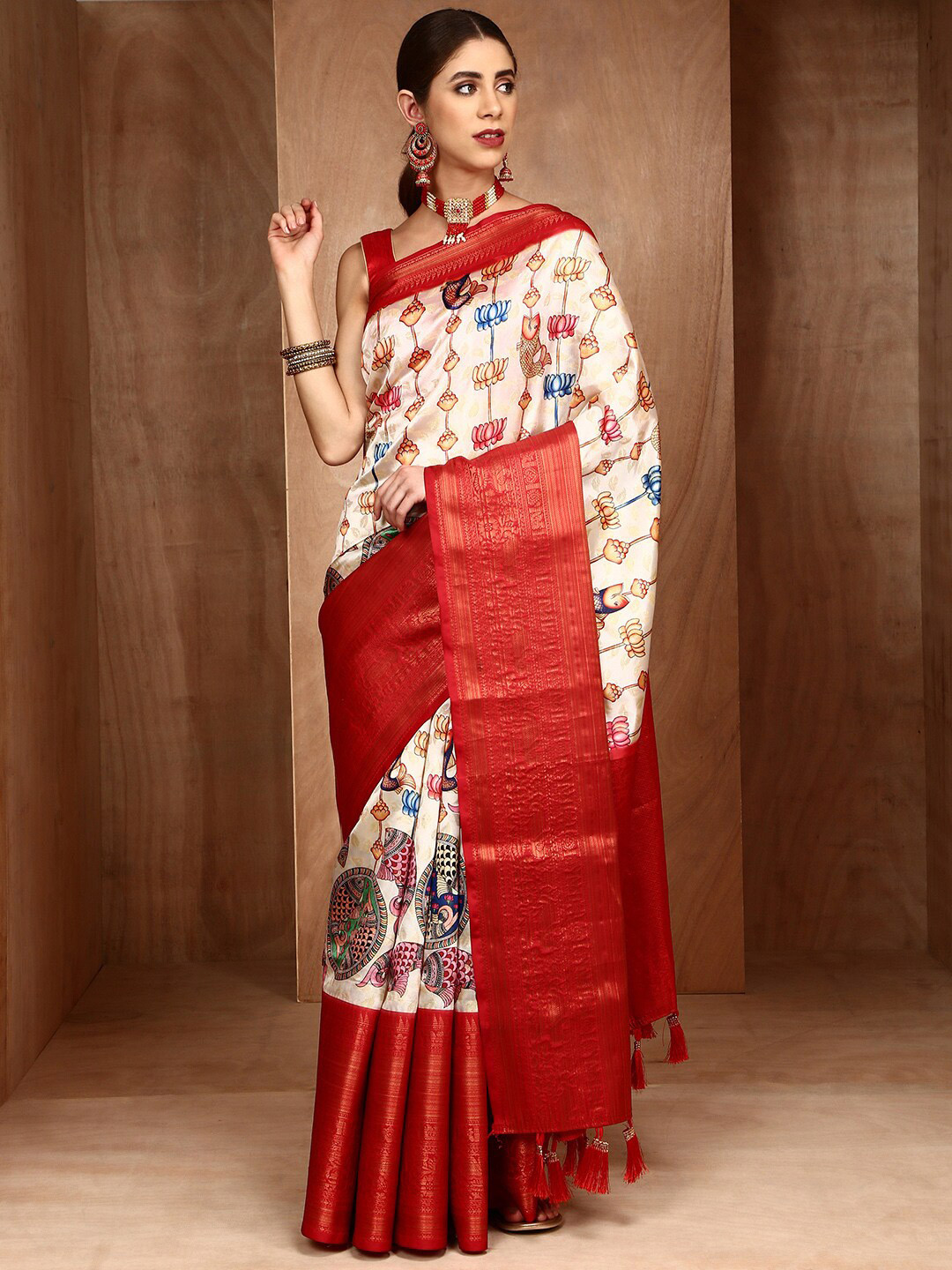 

Anouk Ethnic Motifs Printed Zari Patola Saree, Beige