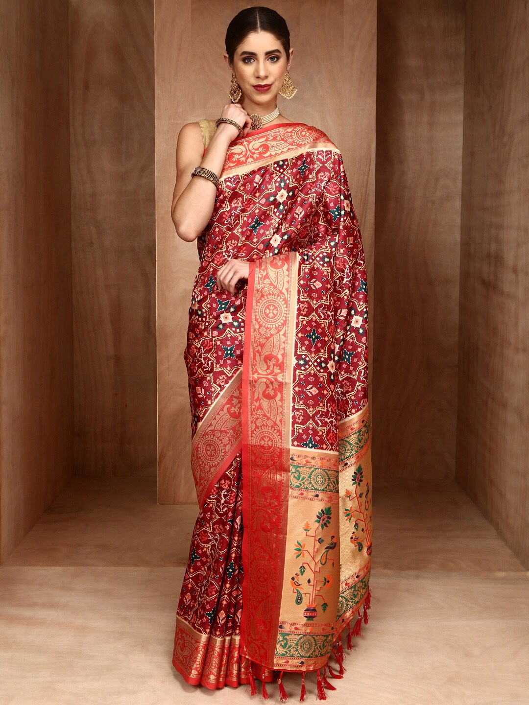 

Anouk Ethnic Motifs Woven Design Zari Patola Saree, Red