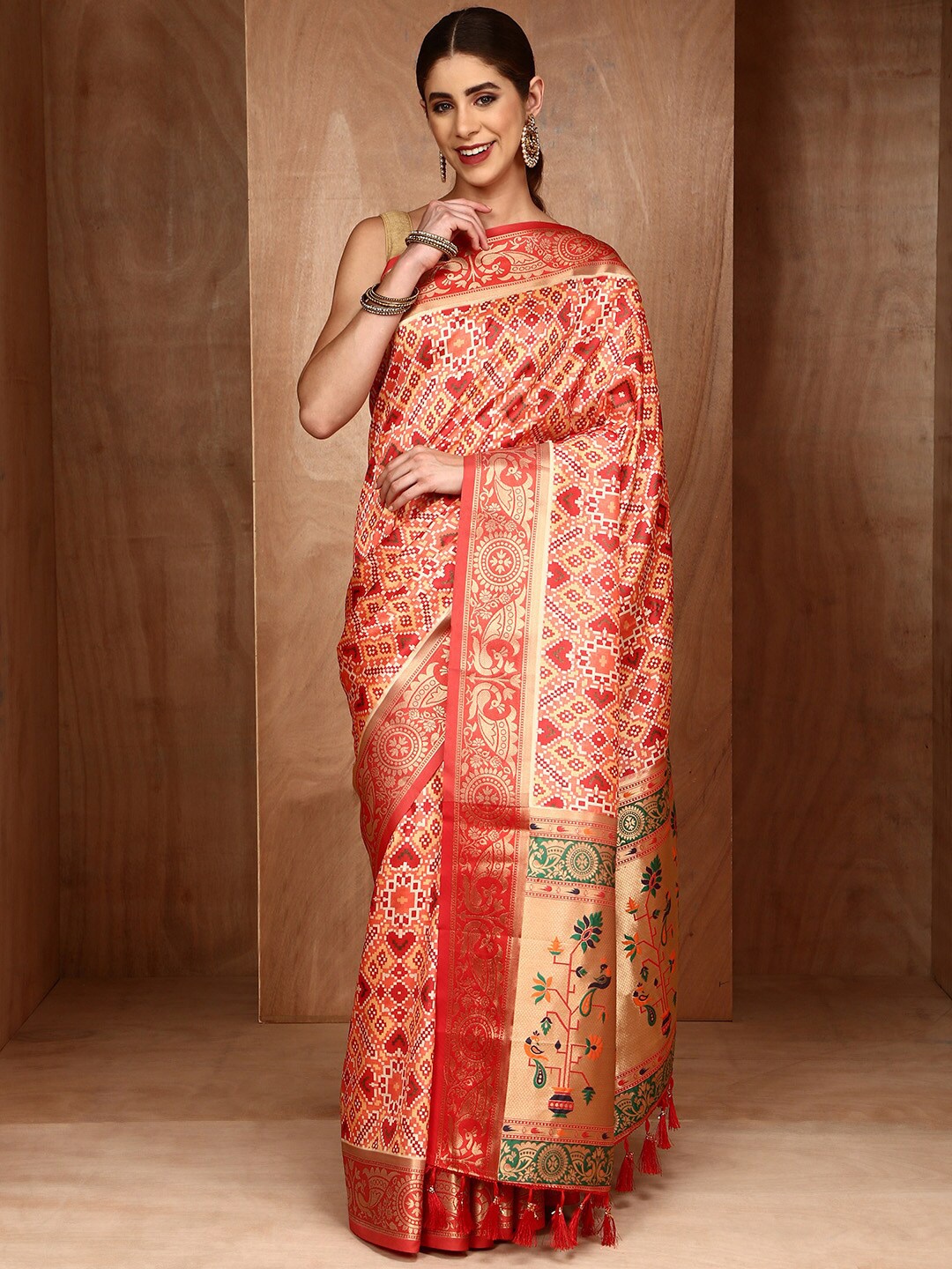 

Anouk Ethnic Motifs Woven Design Zari Patola Saree, Red