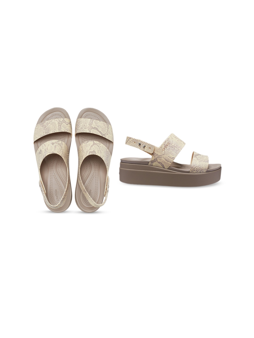 

Crocs Animal Printed Vanilla Flatform Heels, Beige