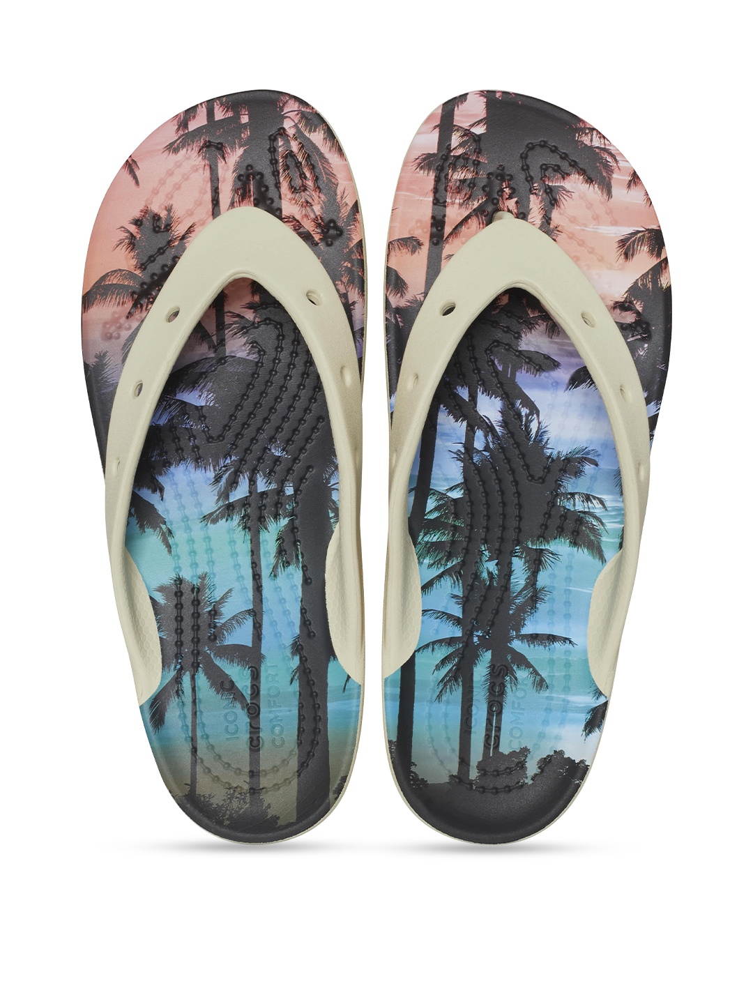 

Crocs Women Tropical Printed Croslite Thong Flip-Flops, Beige
