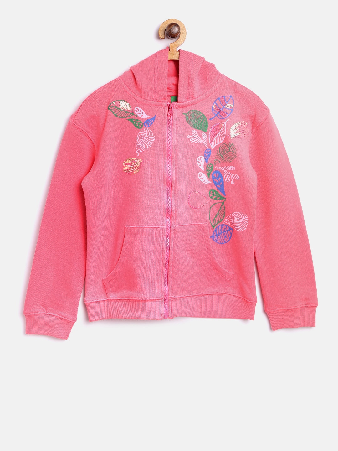 

United Colors of Benetton Girls Pink Printed Hooded Sweatshirt